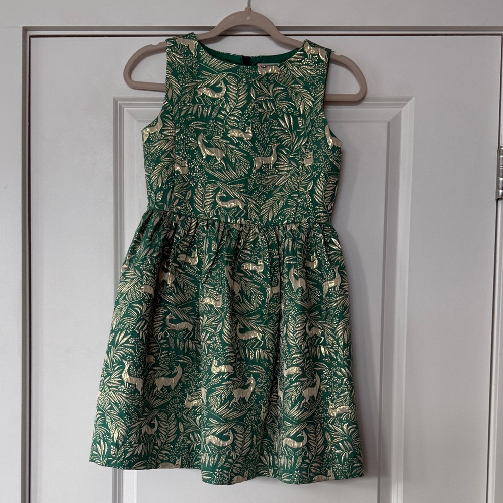 Crewcuts Green and Gold Jacquard Fit-and-Flare Dress
